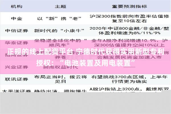 正规的线上配资平台 宁德时代获得实用新型专利授权：“电池装置及用电装置”